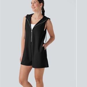 Halara Black Sleeveless Hooded Romper